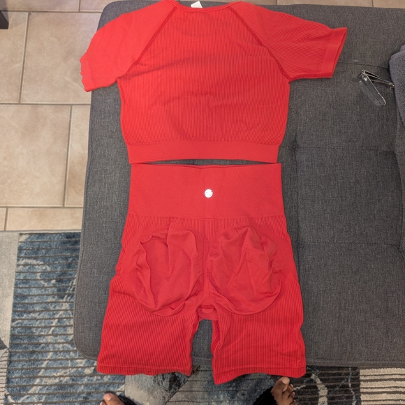 Vibrant Red Ribbed Two-Piece Set - Picture 2 of 2